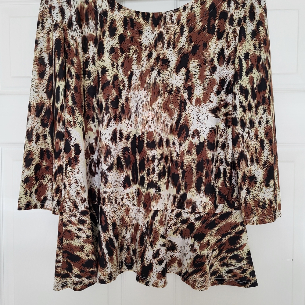Leopard Print Peplum Top - Brown Animal Print Women’s Blouse